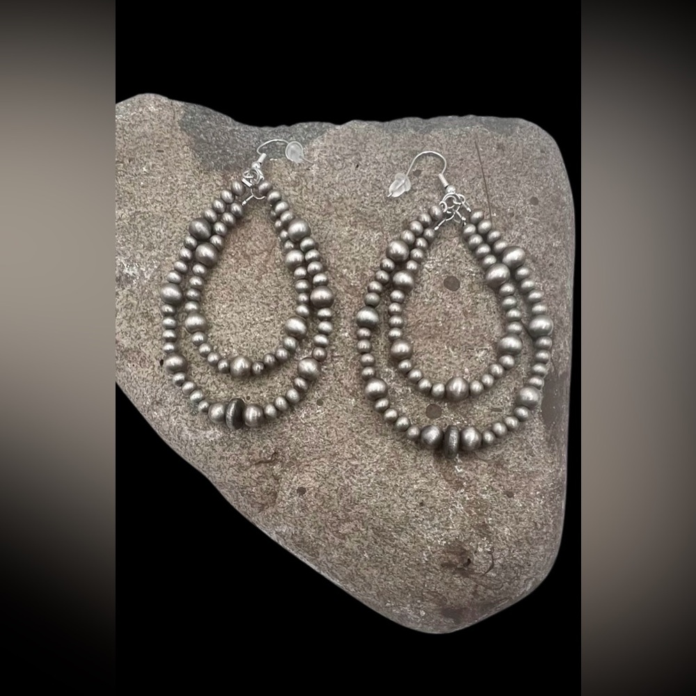 Southwestern Western Faux Navajo Pearl Double Teardrop Hoop Dangle Earrings
